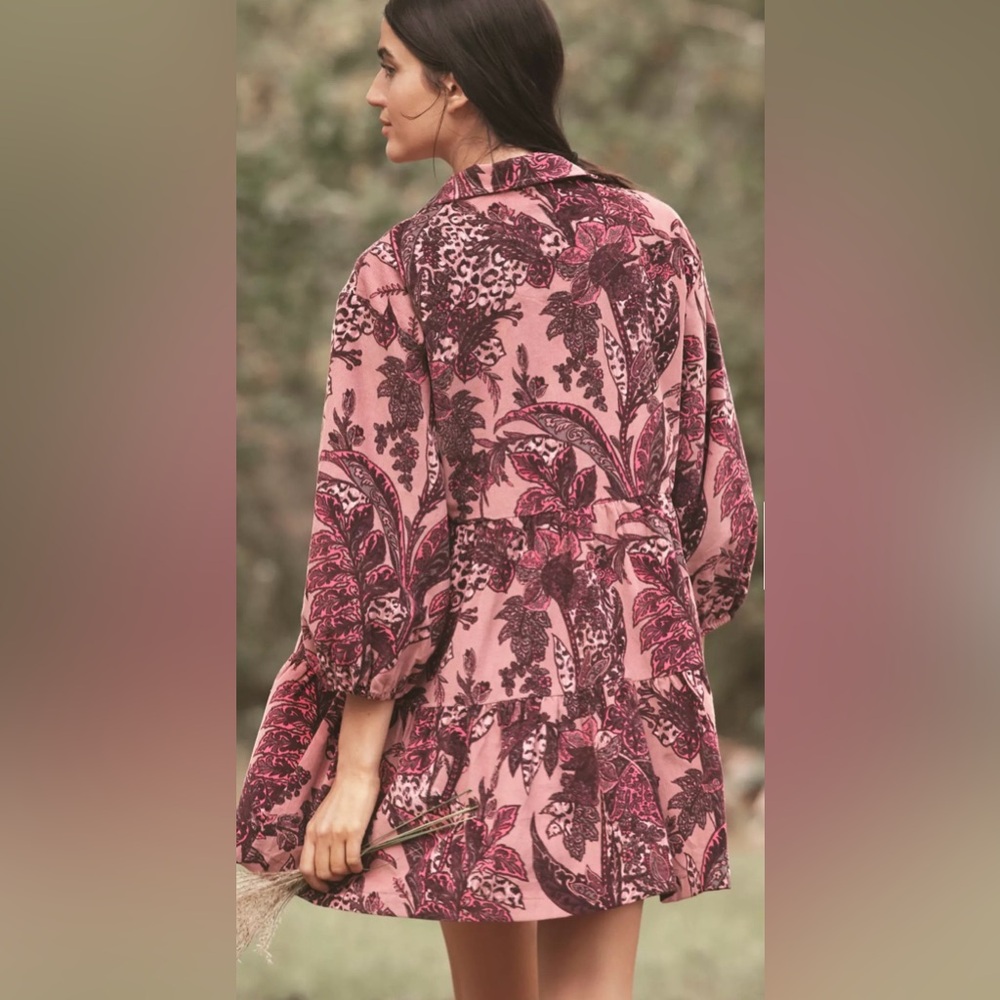 Anthropologie The Bettina Corduroy Tiered Mini Shirt Dress by Maeve. Size M - Picture 6 of 11